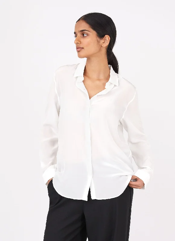 Women's Silk Blouse in Ecru Feminine Ruffle Blouse