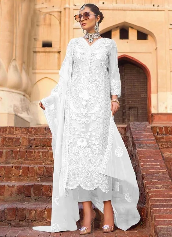 White Heavy Net Pant Dress Cozy Full-Length Pants