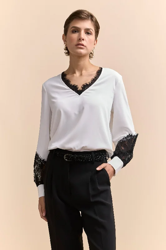 Blouse with contrast lace details Chic Off-Shoulder Blouse