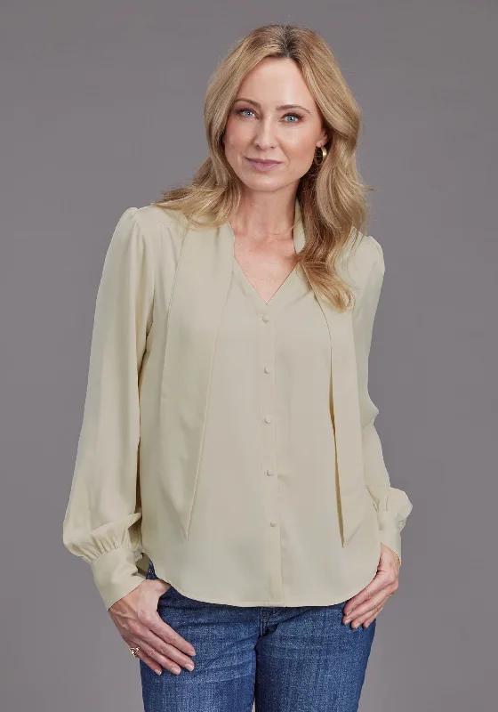 Women's Stetson Cream Satin Long Sleeve Blouse Chic Off-Shoulder Blouse