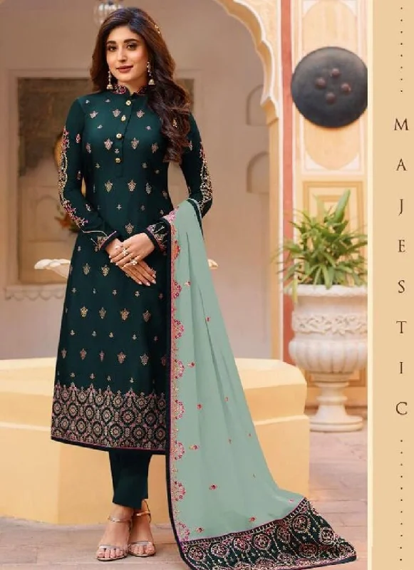 Dark Green Rangoli Silk Georgette Salwar Suit Pant Comfy High-Waist Jeans