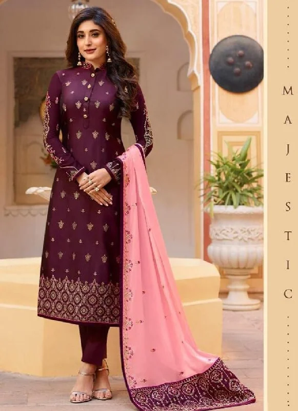 Purple Rangoli Silk Georgette Salwar Suit Pant Formal Linen Trousers