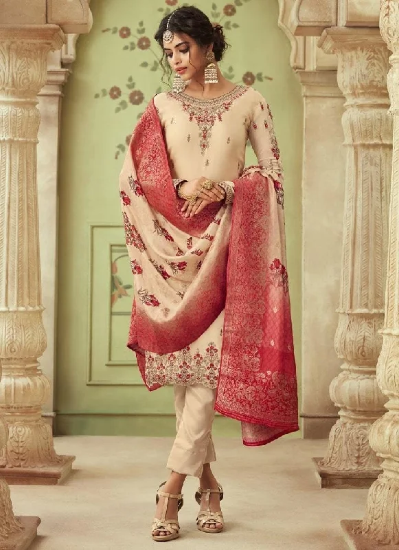 Beige Pant style Suit Satin Georgette Comfortable Maternity Pants