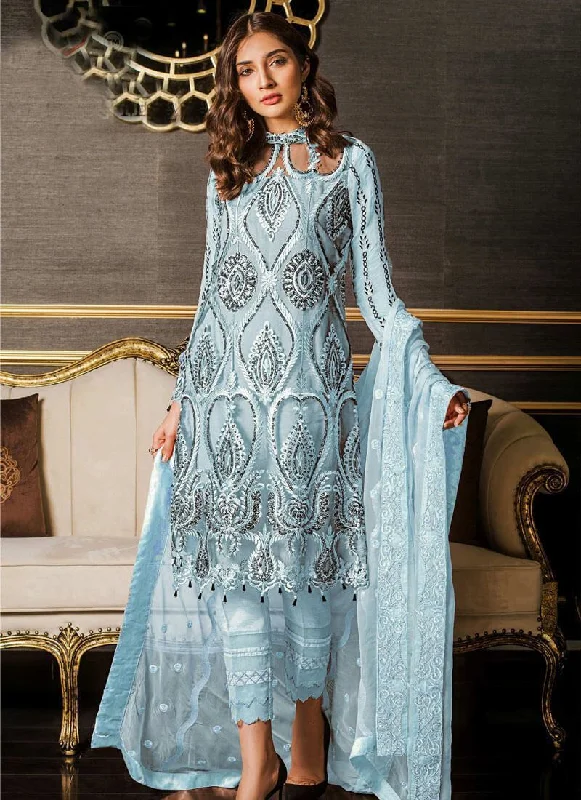 Sky Blue Heavy Net Pant Suit Elegant Trouser Pants