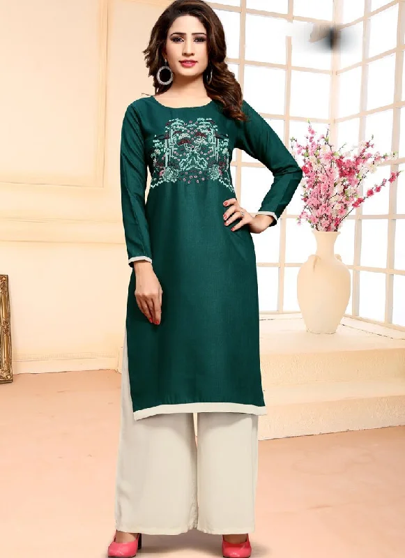 Rama Green Pant style Kurti Soft Cotton Elegant Dress Pants