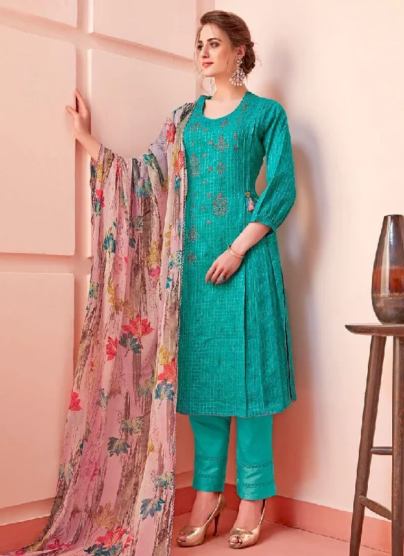 Rama Green Pure Cotton Pant Suit Slim-Fit Khaki Pants