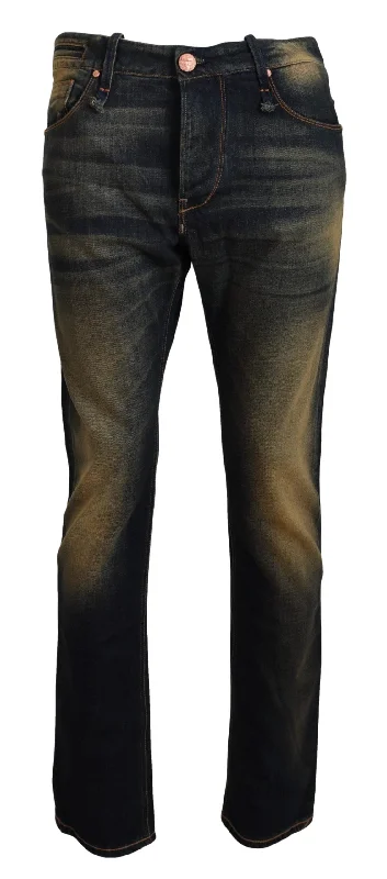 Elegant Blue Washed Denim Pants - Authentic Craftsmanship Comfy Zip-Up Pants