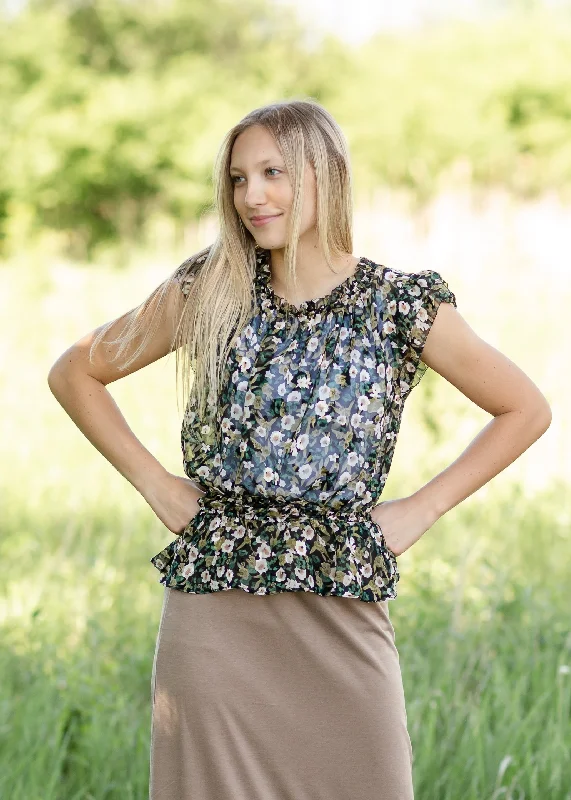 Black Floral Ruffle Chiffon Blouse - FINAL SALE Classic White Blouse