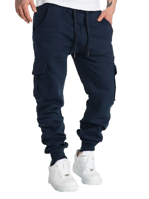 Men's Fleece Cargo Jogger Pants - Soft, Warm, Loose-Fit, Flap Pocket, Drawstring Waist, Trendy Design, Perfect for Winter Work and Casual Wear Formal Wide-Leg Pants