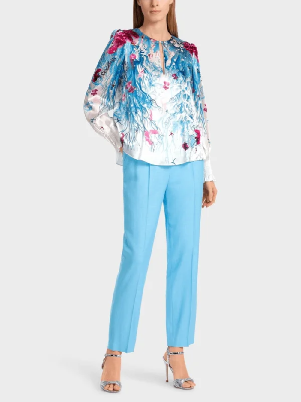 Marc Cain Collections Printed Blouse In Light Azure Design WC 51.47 W89 COL 341 Double Button Blouse