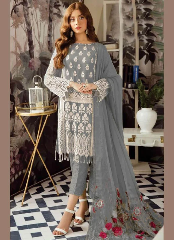 Grey Heavy Georgette Pant Suit Elegant Dress Pants
