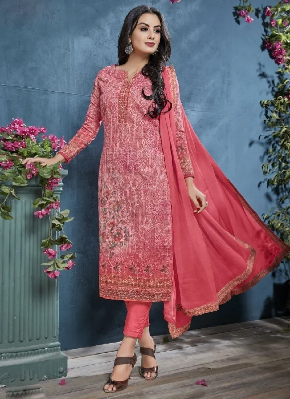 Pink Cotton Straight Pant Wide-Legged Palazzos