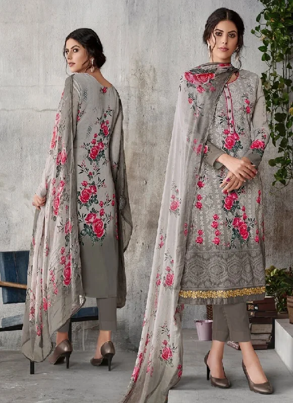 Grey Pant style Straight Georgette Classic Flared Pants