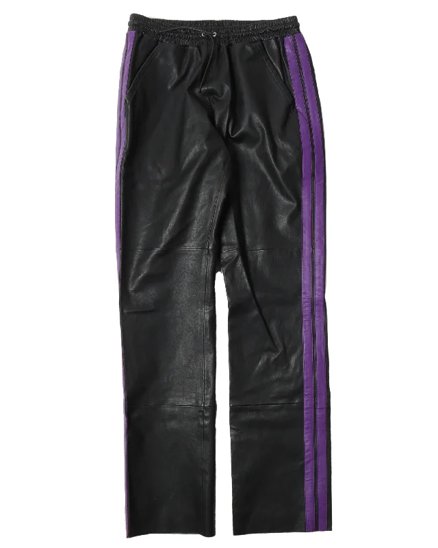 Sample Leather Purple Stripped Pants Elegant Wool Trousers