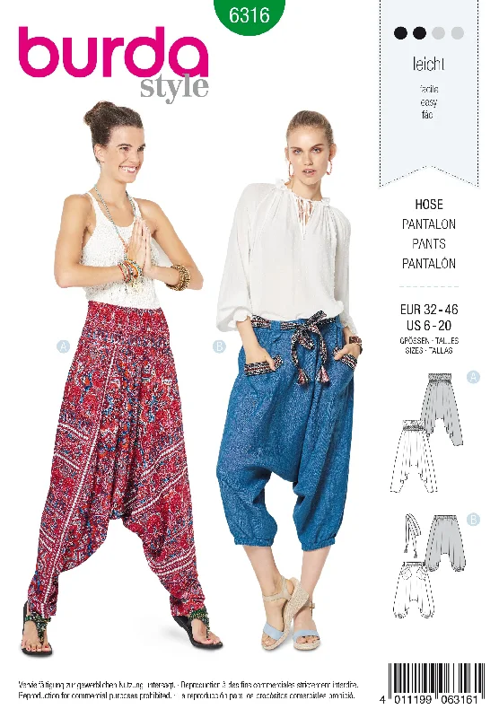 Burda Pattern 6316 Misses' harem pant Stylish Slim Trousers
