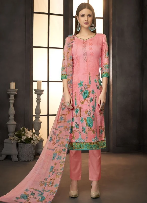 Peach Pink Pure Zam Cotton  Pant Straight Casual Lounge Pants