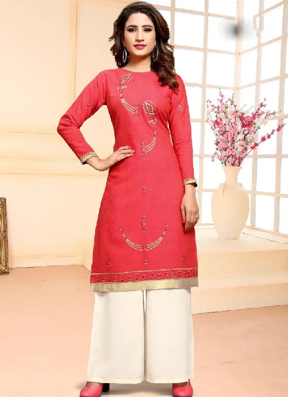 Sweet Pink Pant style Kurti Soft Cotton Soft Sweatpants Style
