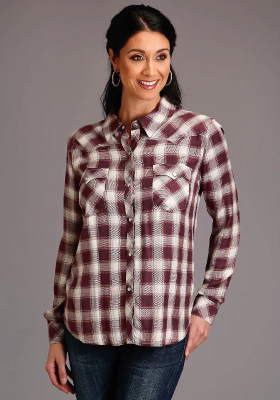 Stetson Gaucho Plaid Long Sleeve Blouse Frilled Cuff Blouse