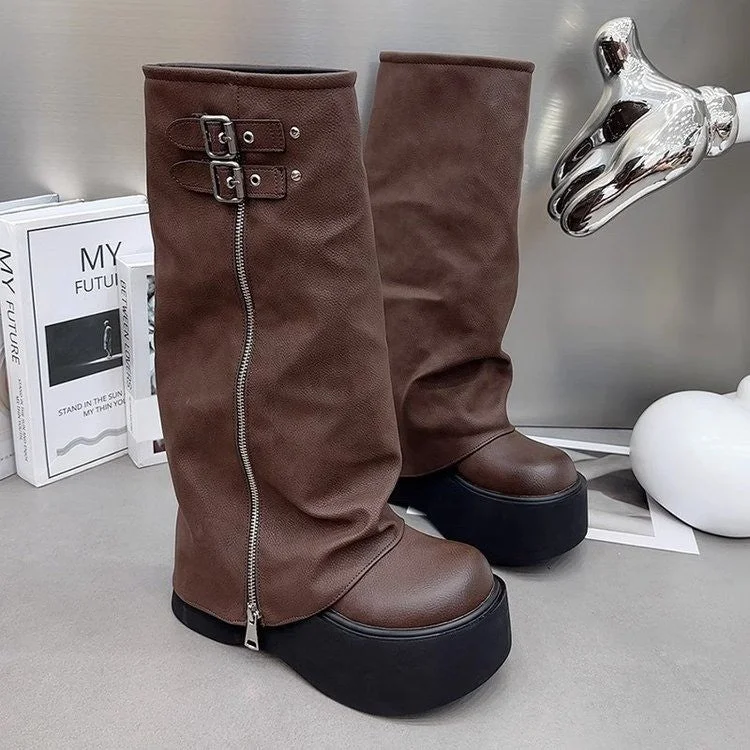 British Style Martin Boots for Women  New Autumn and Winter Fleece-lined Platform Ankle Boots Small Pants Boots Brown Pile Style Boots Comfortable Jogging Pants