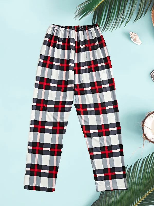 Men's Casual Plaid Sleep&Lounge Long Pants, Comfortable HomeWear Pajama Bottoms Stylish Paperbag Waist Pants