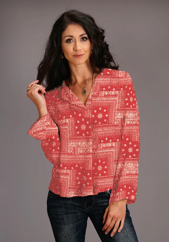 Stetson Bandana Patchwork Long Sleeve Blouse Flowy Bohemian Blouse