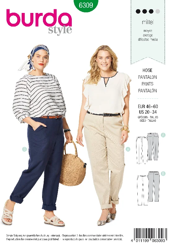 Burda Pattern 6309 Women's back elastic pants Cozy Knit Pants