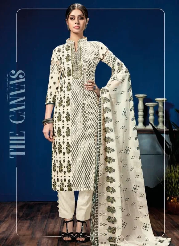 Cream Pure Loan Cotton Pant Salwar Suits Stylish Elastic Waist Pants
