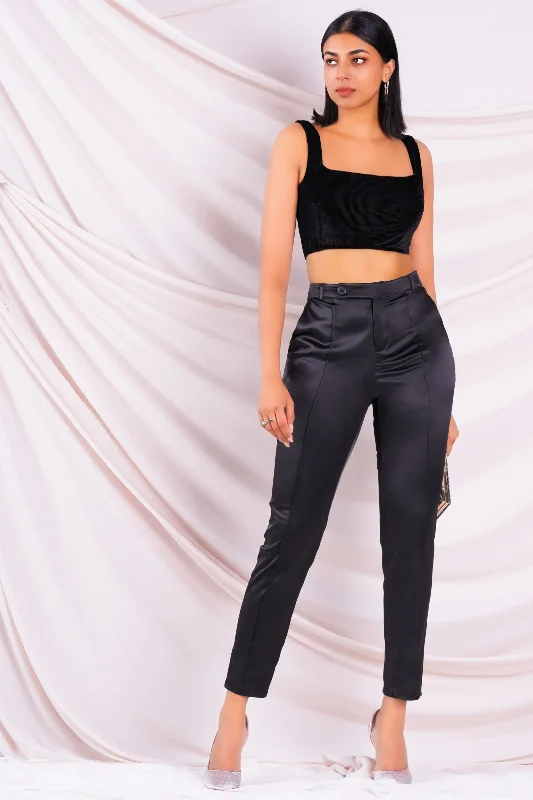 Black Satin Pant Trendy Velvet Pants