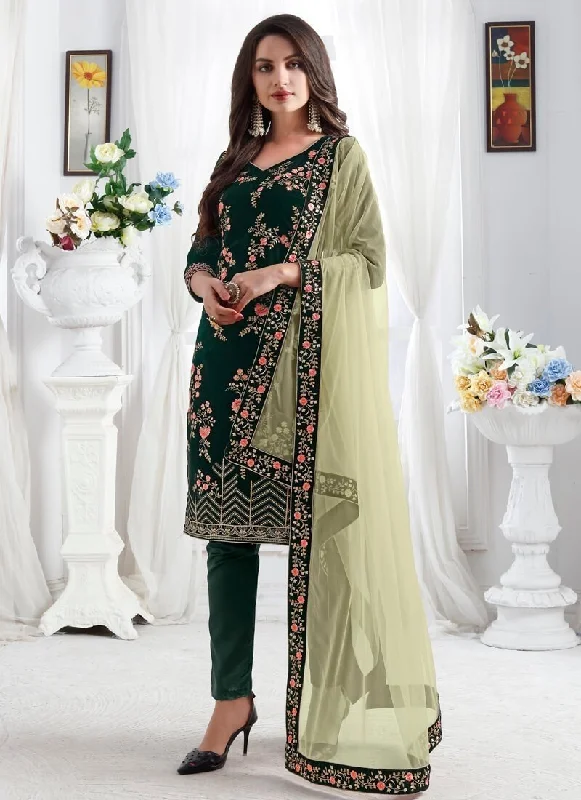 Bottle Green Pant style Straight Premium 9000 Velvet Elegant High-Waist Pants
