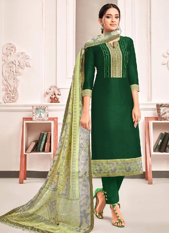 Green Pure Jam Silk Pant Straight Wide-Legged Palazzos