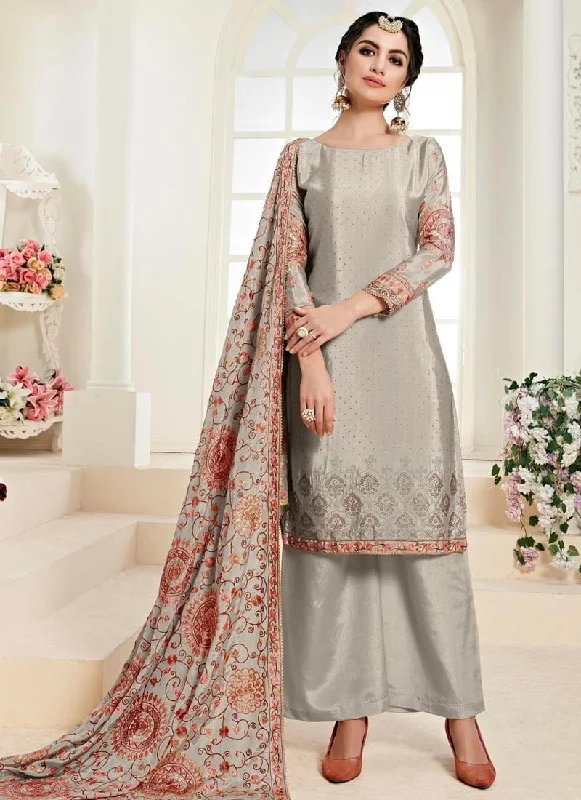 Grey Chinon Pant Salwar Suit Soft Cotton Pants