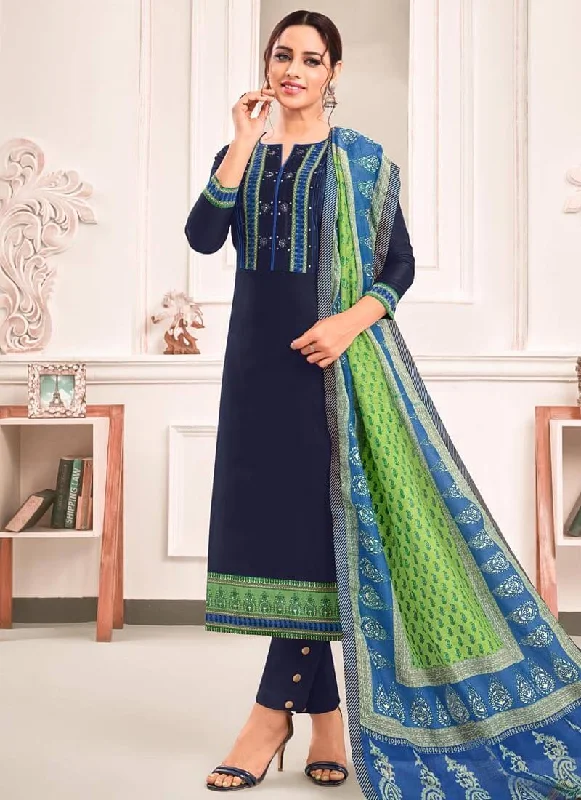 Navy Blue Pure Jam Silk Pant Straight Elegant Trouser Pants