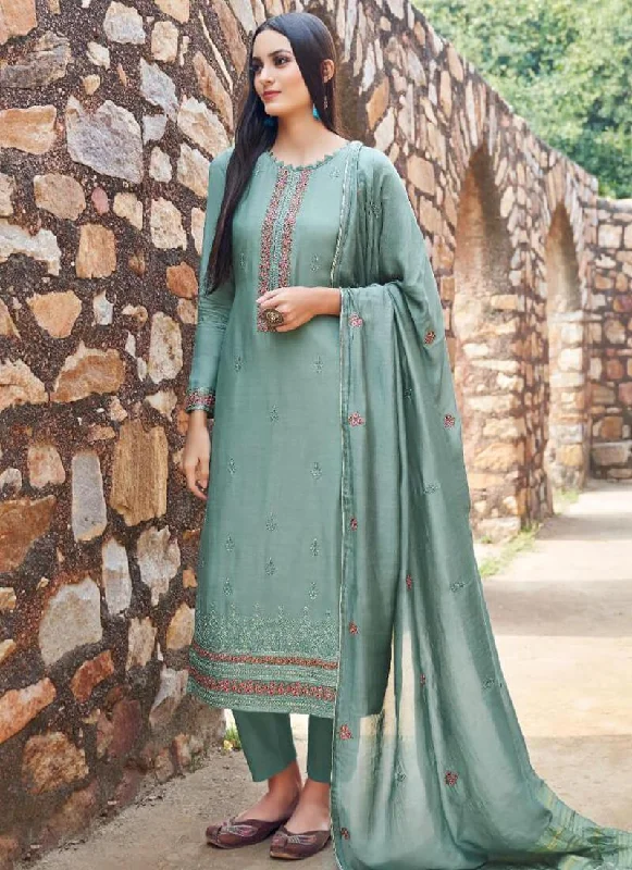 Steel Green Muslin Pant Salwar Suits Chic Black Leggings