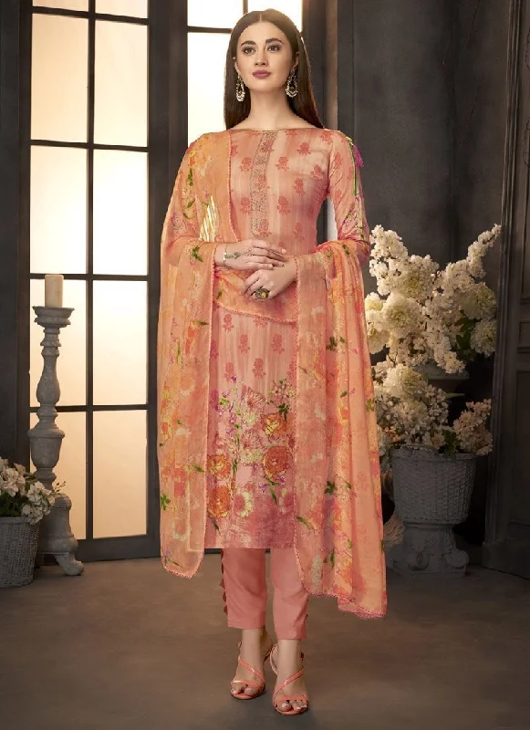 Peach Pure Zam Cotton  Pant Straight Wide-Legged Palazzos