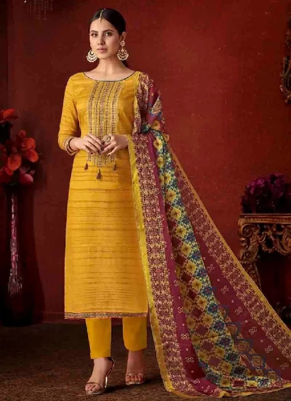 Yellow Pure Cotton Pant Dress Comfortable Denim Pants