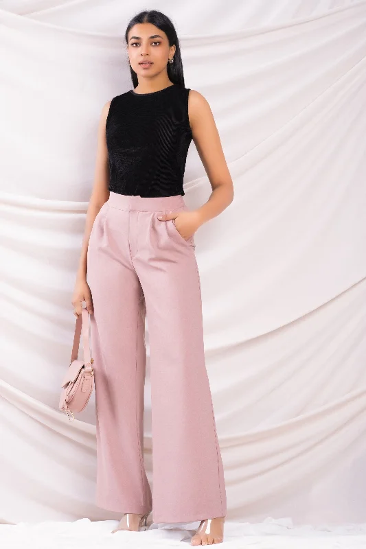 High Waist Pleated Wide Leg Pant Stylish Slim Trousers