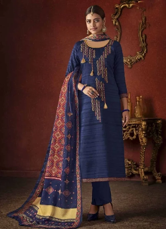 Navy Blue Pure Cotton Pant Dress High-Waist Trousers