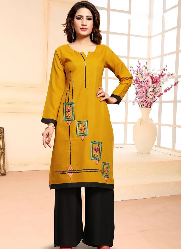 Mustard Pant style Kurti Soft Cotton Relaxed Lounge Trousers