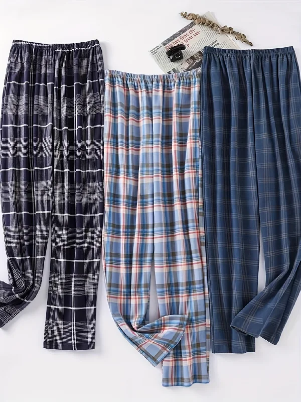 Men's Trendy Plaid Loose Pajama Pants, Stylish All-match Pants, Comfy & Breathable For Autumn And Winter Cozy Fitted Pants