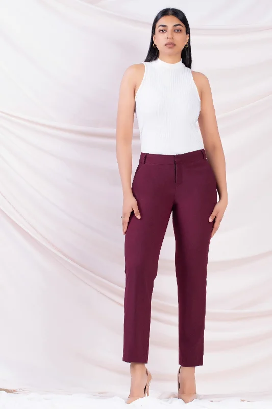 Maroon Straight Cut Pant Formal Stretch Pants