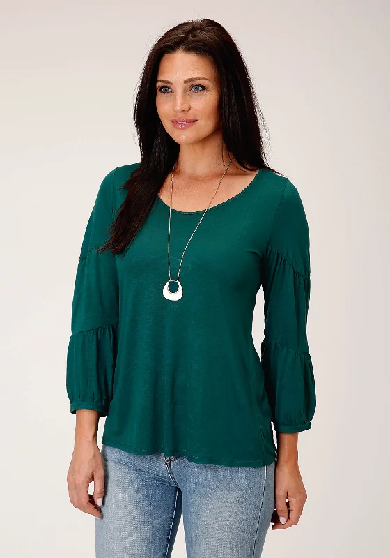 Stetson Jade Green Pull Over Blouse Stylish Wrap Blouse