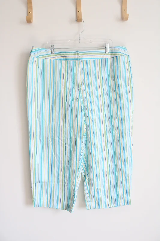 NEW George Blue Green & Yellow Striped Capri Pants | 20W Trendy Tapered Pants