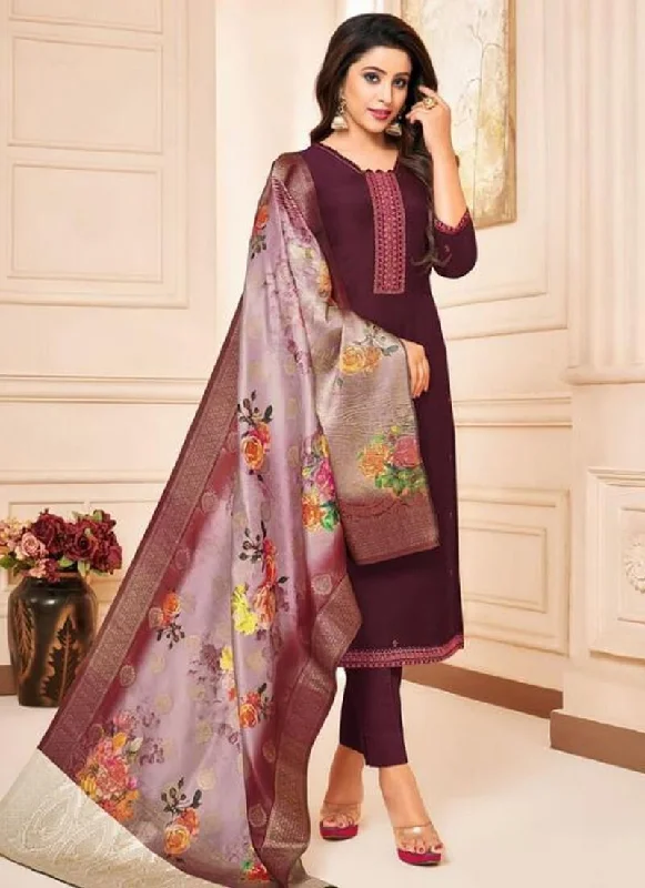 Wine Maslin Silk Pant Suit Classic Cropped Pants