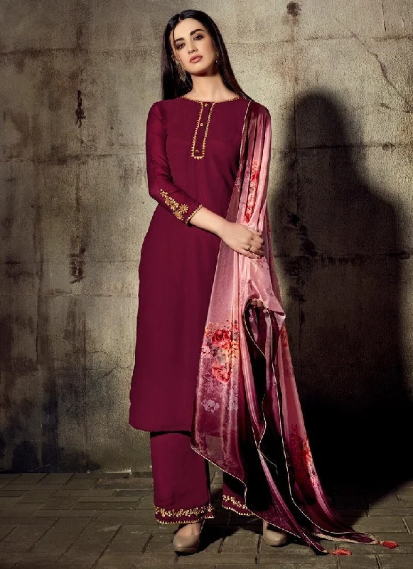 Purple Pant style Straight Georgette Classic Straight Pants