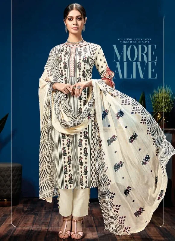 Cream Pure Loan Cotton Pant Salwar Suits Classic Pleated Pants