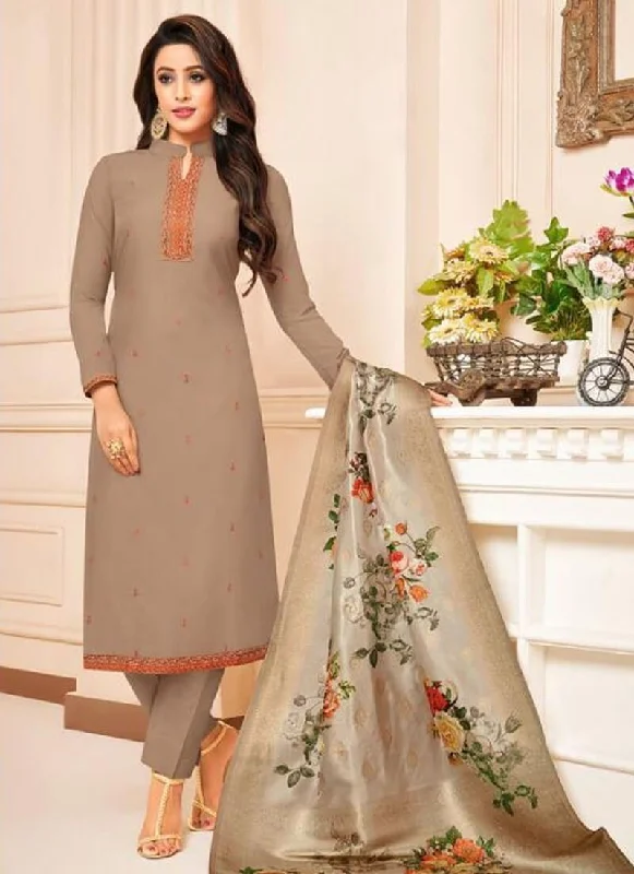 Beige Maslin Silk Pant Suit Comfortable Denim Trousers