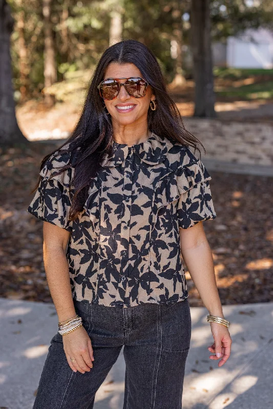 Refined Florals Taupe Blouse Sleeveless Chiffon Blouse