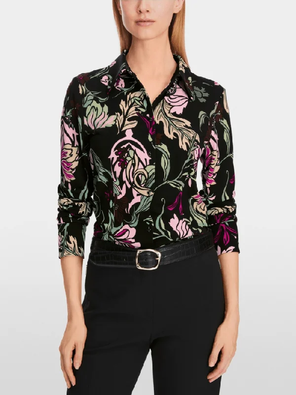 Marc Cain Collections Shirt Blouse In Flower Print XC 51.26 J21 COL 900 Ruffled Neck Blouse