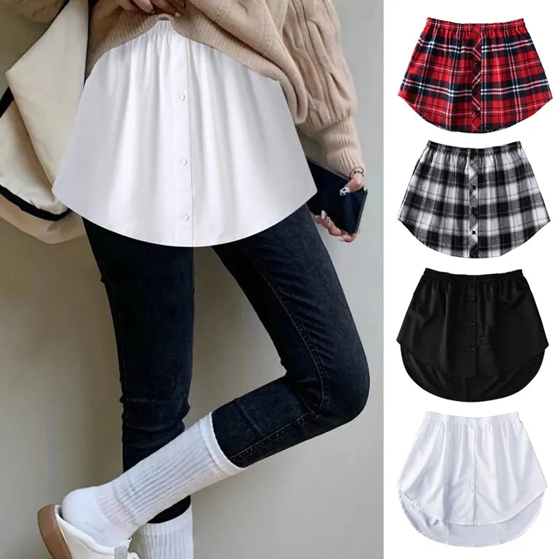 Detachable Underskirt Cotton Shirt Extender for Women Irregular False Skirt Tail Blouse Hem Plaid Mini Skirt Extender Hemline Classic Striped Blouse