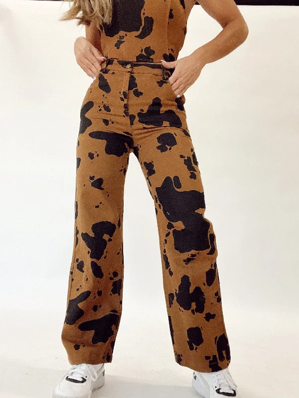 Step Into This Cow Print Pants Casual Wide Pants